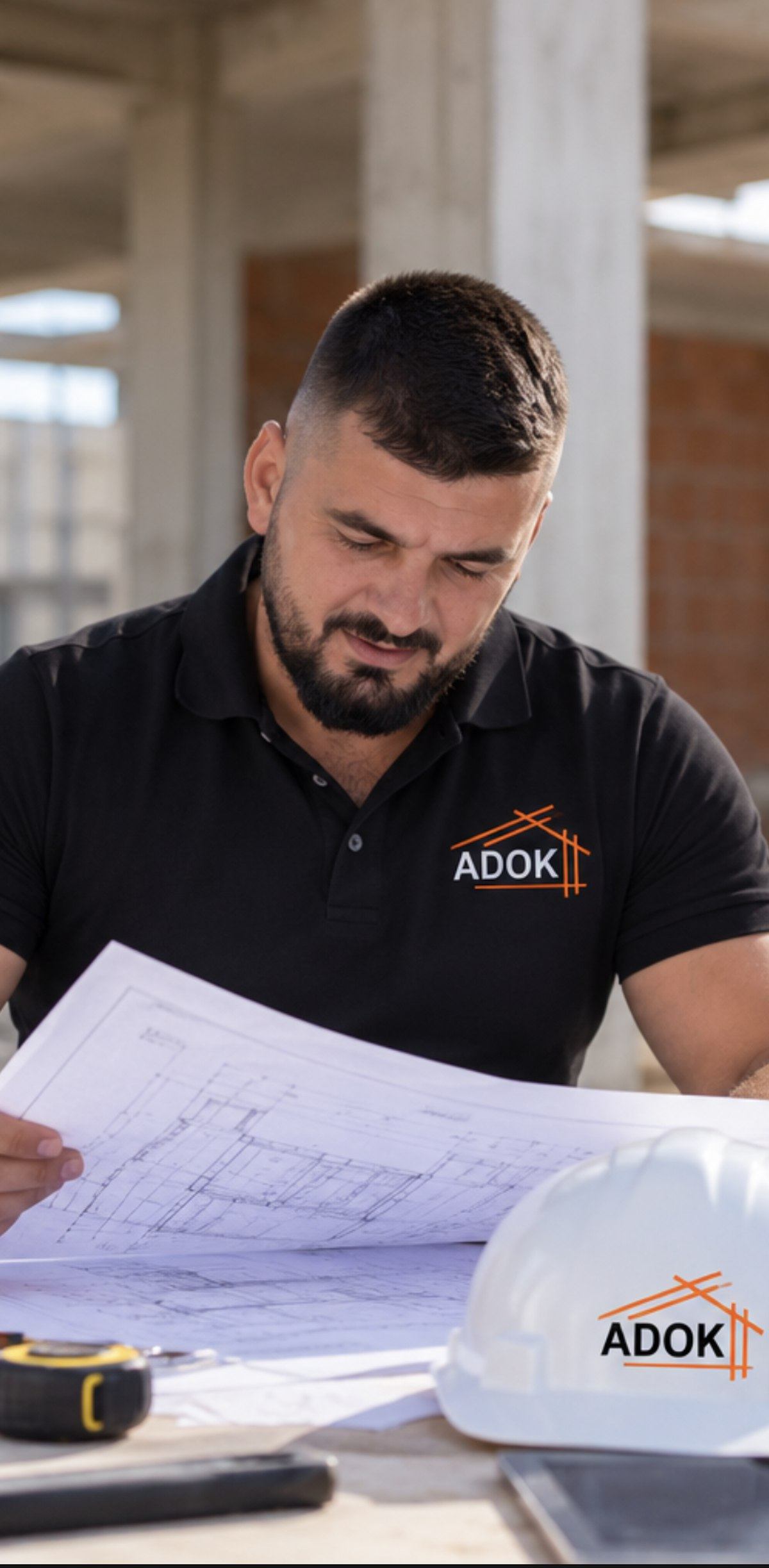 Adnan Kolčaković pregleduje načrte na gradbišču